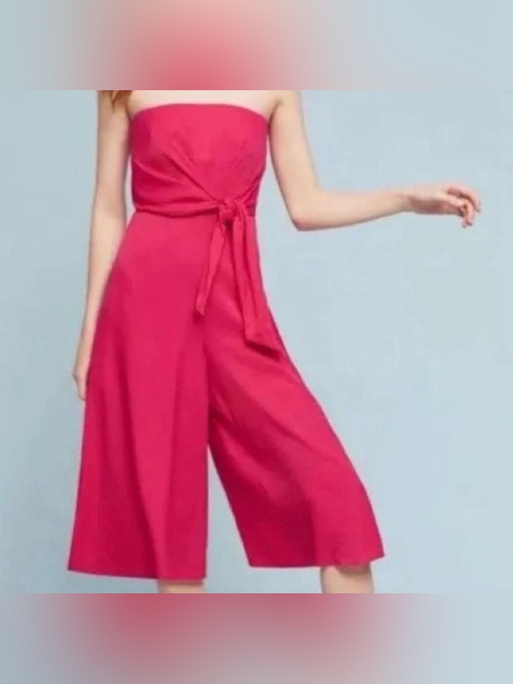 Anthropologie Maeve Brin Strapless Wide Leg Jumpsuit Hot Pink Tie Front Size 2